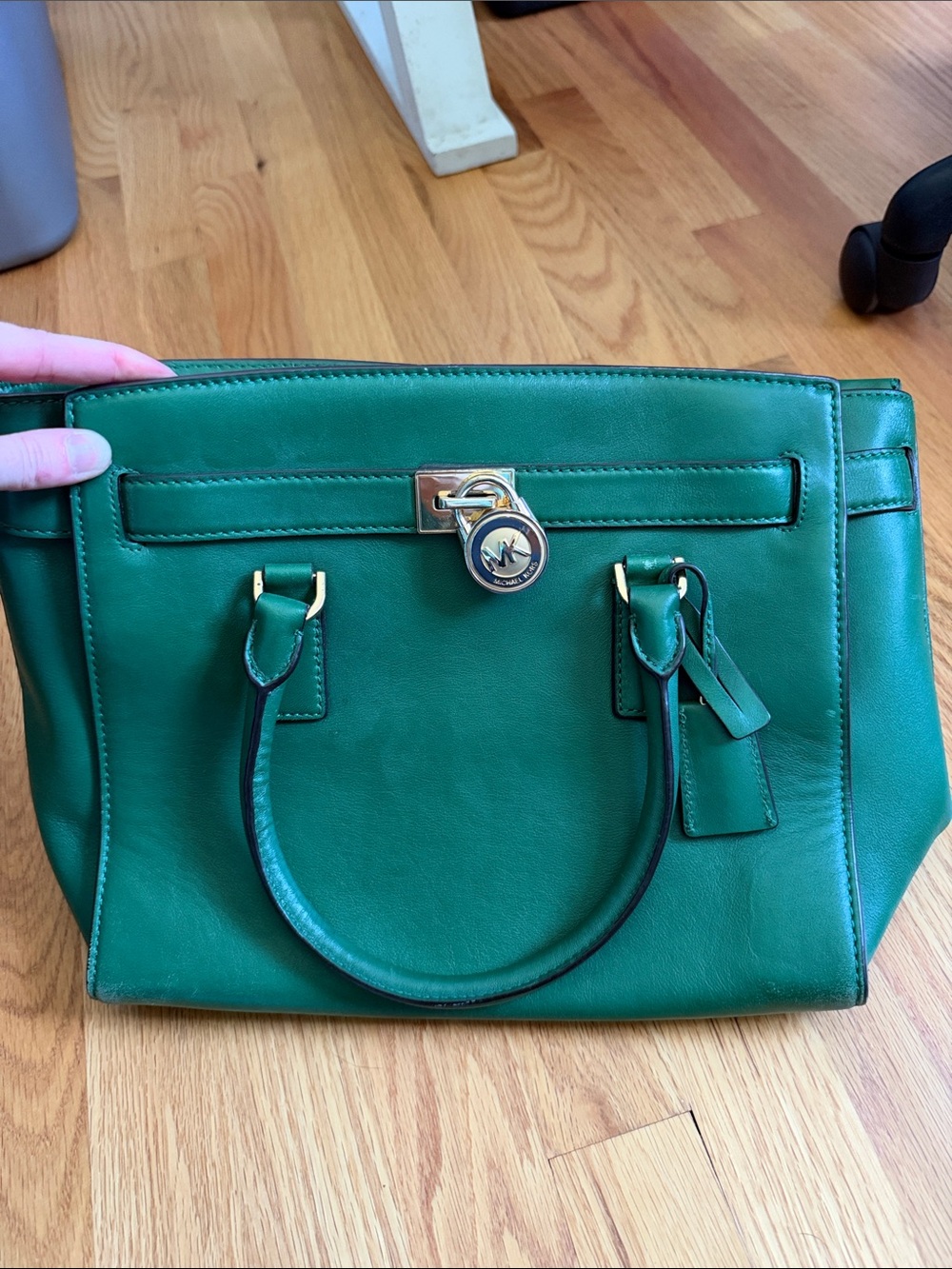 Michael Kors Emerald Green Leather Satchel with Gold Hardware